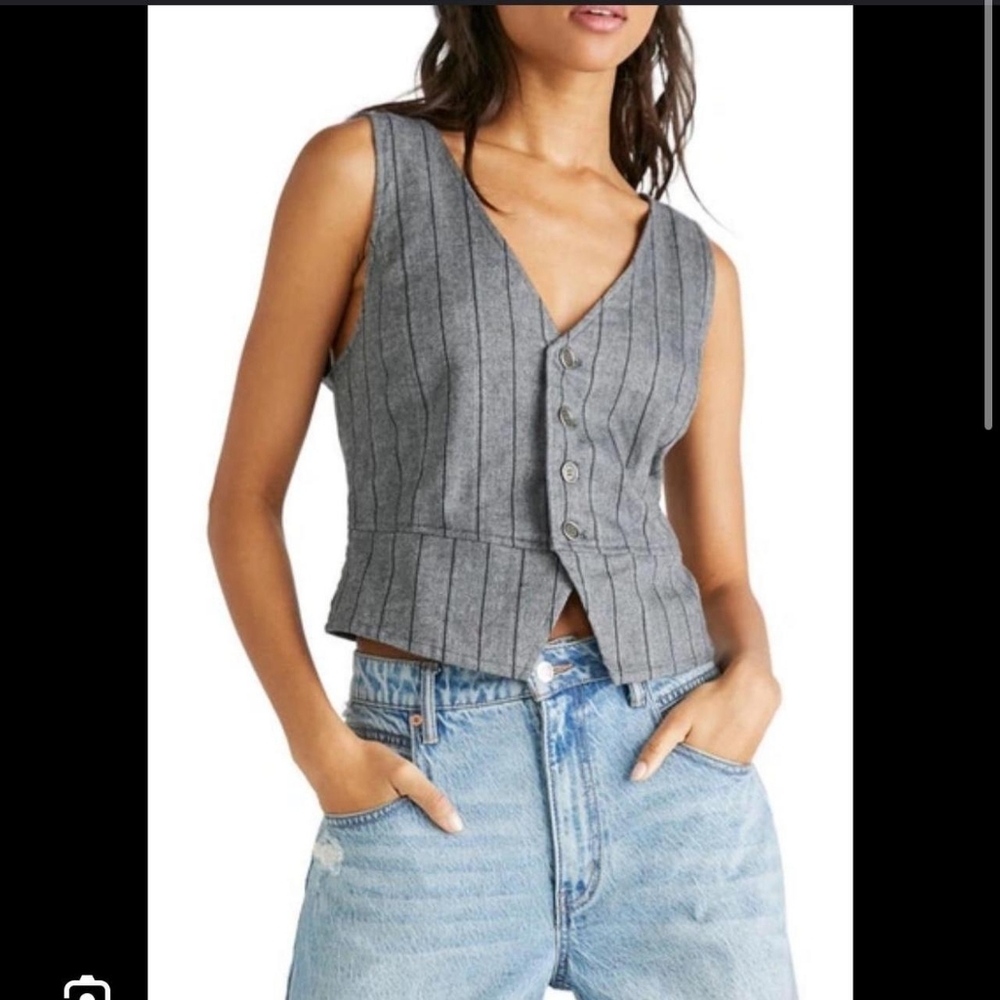 Free People Jeanette Gray Pinstripe Vest